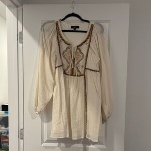 Lulu's Cream Boho Mini Dress with Brown Details